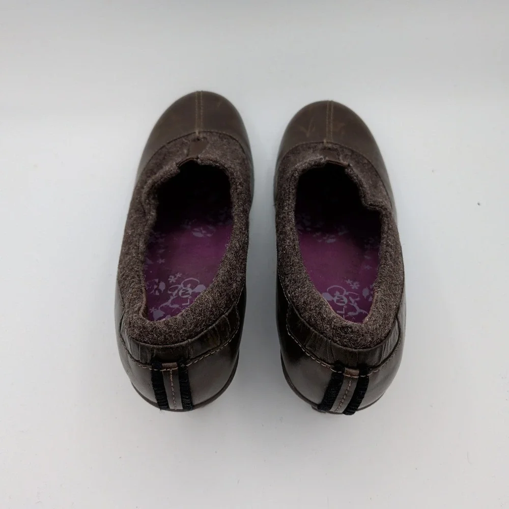 Merrell Tulip Espresso Brown Leather Wool Wedge Slip On Shoes Vibram Womens‎ 7